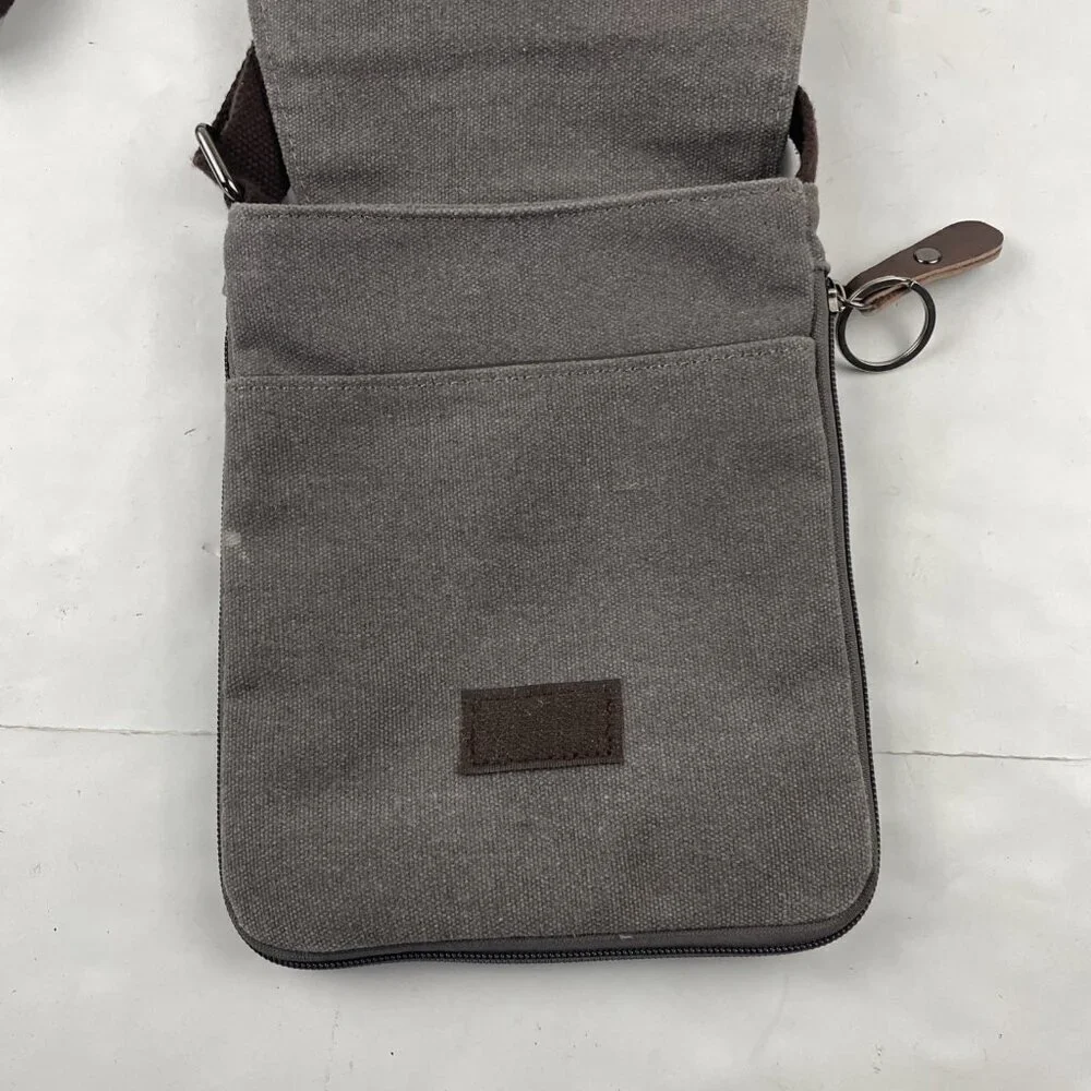Sechunk Travel Crossbody Shoulder Bag Gray Canvas Front Flap Multiple Pockets